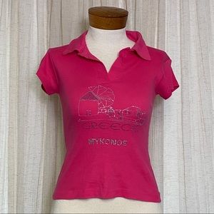 Pink‎ y2k rhinestone polo Greece shirt womens XS